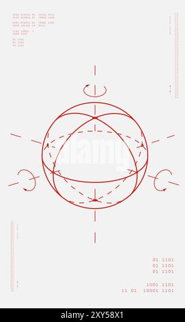 Cerchi ed ellissi sovrapposti che rappresentano orbitali, interferenze d'onda e interazioni del campo magnetico, principi della teoria elettromagnetica. Illustrazione Vettoriale