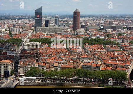 Vista di Lione dalla collina Fourvviere, vista di Lione dalla collina Fourviere Foto Stock