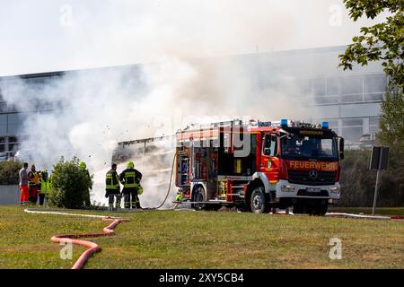 LKW steht a Flammen Foto Stock