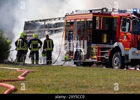 LKW steht a Flammen Foto Stock