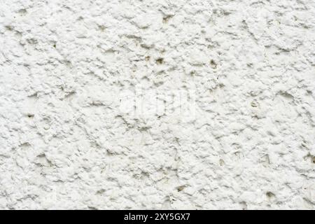 Primo piano Una profonda consistenza di una pietra porosa dipinta di bianco sulla facciata dell'edificio. Sfondo texture con parete in pietra Foto Stock