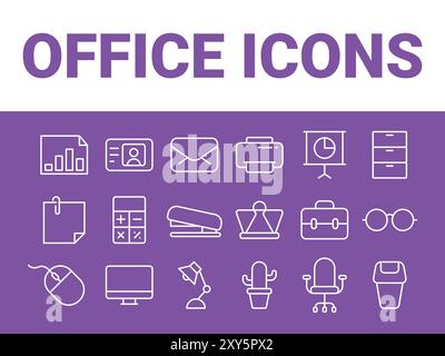 Set di icone Office. vettore delle icone di office. icone elementi ufficio Illustrazione Vettoriale