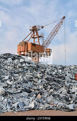 Gru in un deposito di rottami nel porto di Magdeburgo Foto Stock