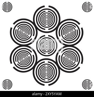 Set di icone dell'antenna di risonanza dell'oscillatore multionda, emettitore a onda scalare per l'armonizzazione - Design vettoriale - Nero su sfondo bianco - stile Mandala Illustrazione Vettoriale