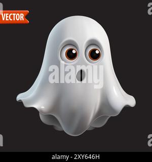 Personaggio fantasma dei cartoni animati 3D di Halloween con occhi marroni. Illustrazione vettoriale Illustrazione Vettoriale
