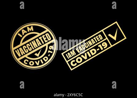 Vaccine Check ho vaccinato Covid-19 Badge Label timbro Watermark Logo Design Illustrazione Vettoriale