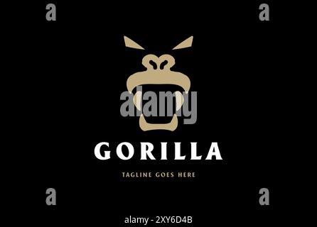 Design semplice minimalista Angry Roaring Gorilla Monkey Ape Face con logo Vector Illustrazione Vettoriale