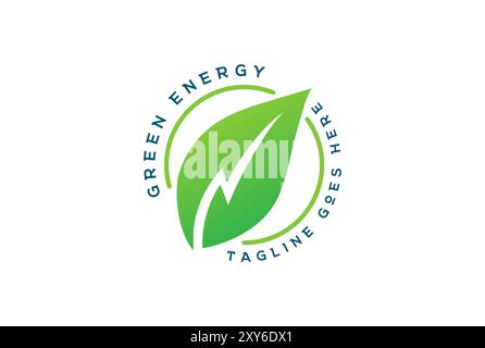 Semplice albero a foglia verde minimalista con luce elettrica per Bio Renewable Logo Design Vector Illustrazione Vettoriale