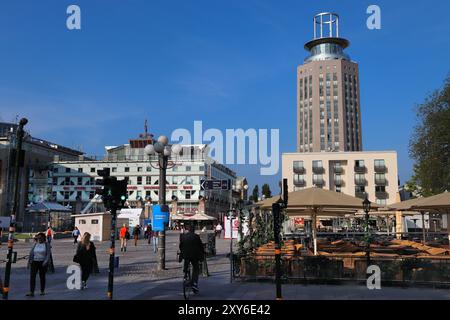 Stoccolma, Svezia - 24 agosto 2018: vista la mattina di Medborgar quadrato (Medborgarplatsen e) nel distretto di Sodermalm di Stoccolma, Svezia. Stoccolma è il Foto Stock