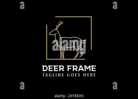 Alce di renna Golden Deer Elk con struttura quadrata Logo Design Vector Illustrazione Vettoriale