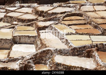 Terrazze di sale di Maras in Perù Foto Stock