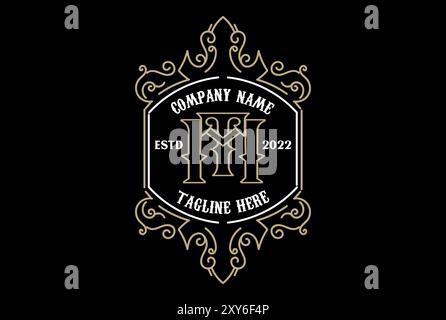 Logo vintage retro Old Royal Initial Letter TM MT Badge Label Design Illustrazione Vettoriale