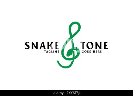 Strumento musicale con logo Python Anaconda Cobra Snake Note Tone dal design semplice e minimalista Illustrazione Vettoriale