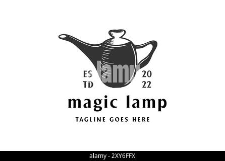 Lampada vintage retro-magica Aladdin con logo Vector Illustrazione Vettoriale