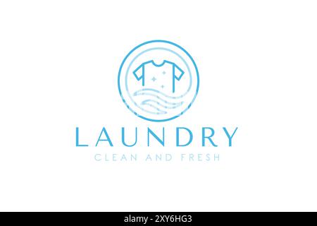 Modello di design creativo con logo per lavanderia semplice. Logo abbigliamento, acqua e lavatrice Illustrazione Vettoriale