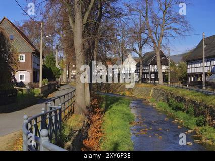 Umgebindehaus in der Oberlausitz, casa in legno nell'alta Lusazia Foto Stock