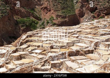 Terrazze di sale di Maras in Perù Foto Stock