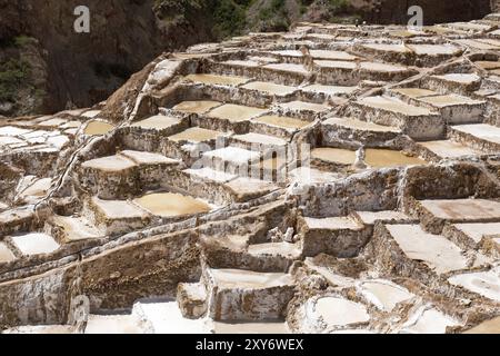 Terrazze di sale di Maras in Perù Foto Stock