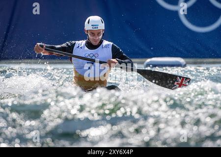Vaires Sur Marne, Frankreich. 29 luglio 2024. BURGESS Adam (Großbritannien), fra, Olympische Spiele Paris 2024, Kanuslalom, Herren Canadier C1, 29.07.2024 foto: Eibner-Pressefoto/Michael Memmler credito: dpa/Alamy Live News Foto Stock