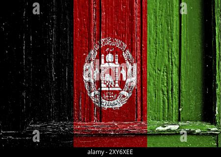 Bandiera dell'Afghanistan dipinta su telaio in legno Foto Stock