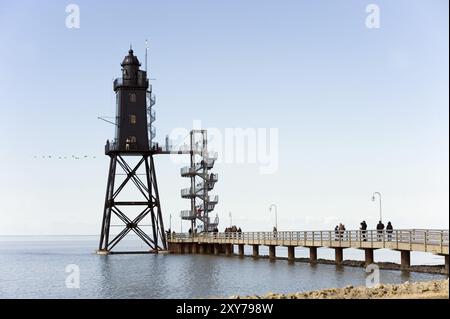 Faro Obereversand a Dorum-Neufeld. Faro Obereversand a Dorum-Neufeld, Germania, Europa Foto Stock