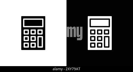 Icona della calcolatrice impostata in bianco e nero. semplice vettore piatto Illustrazione Vettoriale