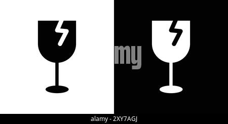 Icona della confezione fragile in bianco e nero. semplice vettore piatto Illustrazione Vettoriale