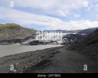 Lingua del ghiacciaio Solheimajoekull in Islanda Foto Stock