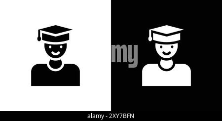 Icona studenti laureati in bianco e nero. semplice vettore piatto Illustrazione Vettoriale