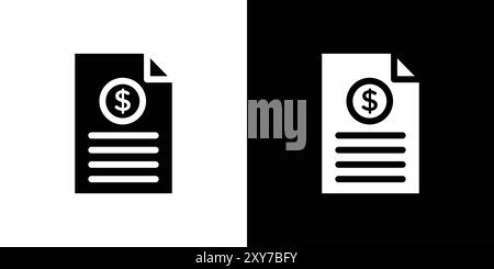 Icona del documento di fattura impostata in bianco e nero. semplice vettore piatto Illustrazione Vettoriale