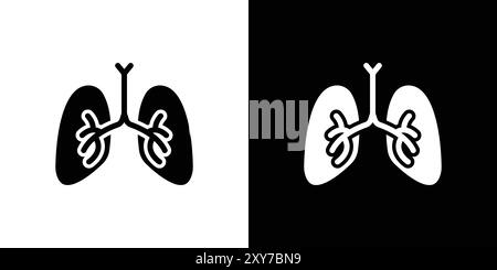 Icona dei polmoni umani impostata in bianco e nero. semplice vettore piatto Illustrazione Vettoriale