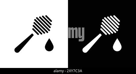 icona del cucchiaio di miele impostata in bianco e nero. semplice vettore piatto Illustrazione Vettoriale