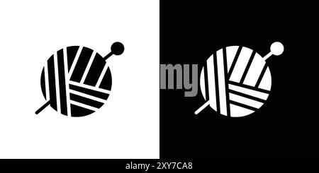 Filati a maglia con l'icona dell'ago in bianco e nero. semplice vettore piatto Illustrazione Vettoriale