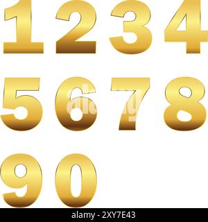 Golden Metal Number 1 to 10, One to ten Number in Golden Color, Alphabet Number, Golden 1,2,3,4,5,6,7,8,9,0, Numbers da zero a nove in Gold, Set of numb Illustrazione Vettoriale