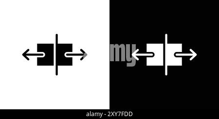 Freccia di separazione nell'icona a due parti impostata in bianco e nero. semplice vettore piatto Illustrazione Vettoriale