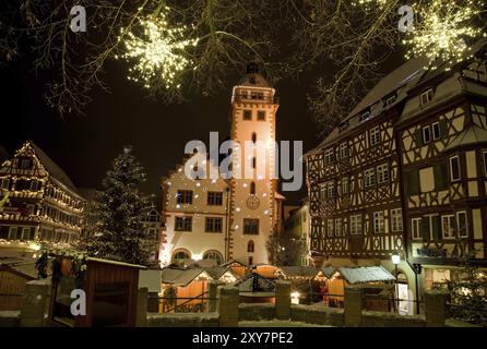 Il centro storico di Mosbach è stato decorato per Natale Foto Stock