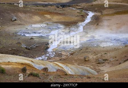 Campo solfatar di Seltun nel sistema vulcanico Krysuvik nel sud della penisola di Reykjanes in Islanda Foto Stock