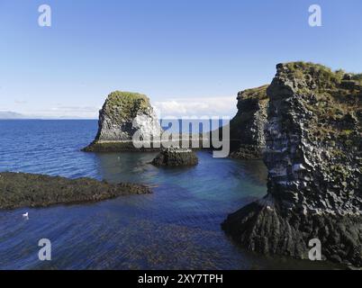 Colonne di basalto sulla costa atlantica vicino ad Arnarstapi in Islanda Foto Stock