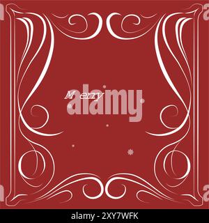 Biglietto di Natale rosso e bianco vivace caratterizzato da intricati motivi vorticosi, che fondono eleganza tradizionale e allegria natalizia. Illustrazione Vettoriale