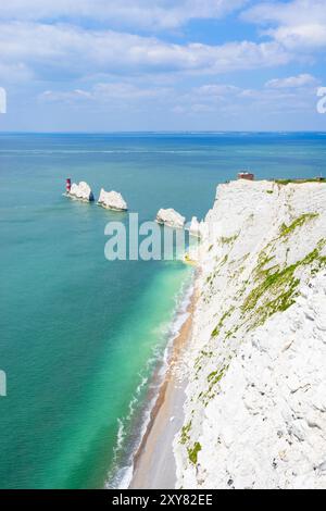 Isola di Wight Regno Unito - Isola di Wight Needles una serie di gesso Sea stack o The Needles di Scratchells Bay Isola di Wight Inghilterra Regno Unito Europa Foto Stock