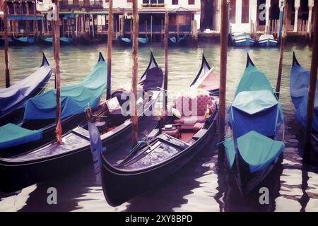 Immagine in stile pittura ad olio di gondole a Venezia, Italia, Europa Foto Stock