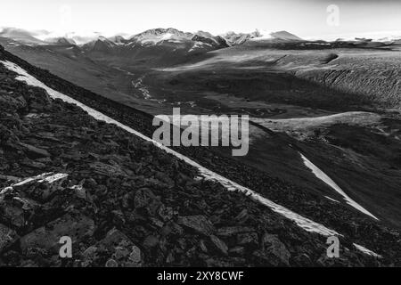 Vista della montagna più alta della Svezia, Kebnekaise, Kebnekaisefjaell, Norrbotten, Lapponia, Svezia, settembre 2012, Europa Foto Stock