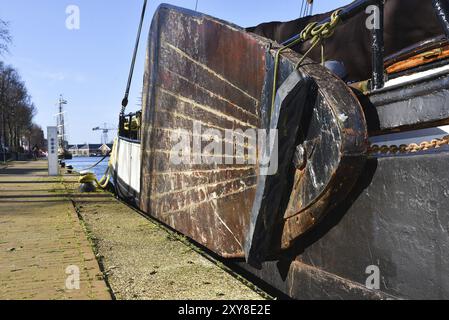 Den Helder, Paesi Bassi. aprile 2023. Dettagli di una vecchia goletta nel porto di Den Helder Foto Stock