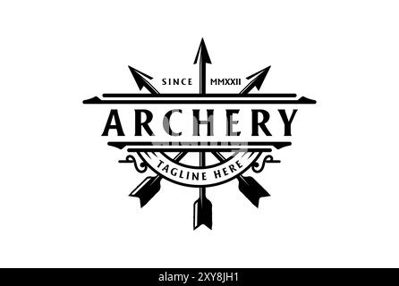 Stemma vintage Freccia Arrowhead per Archer Tiro con l'arco Sport Logo Design Vector Illustrazione Vettoriale