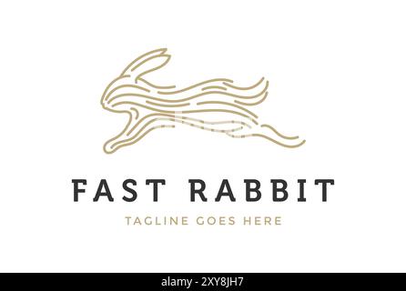 Design Vector con logo Golden Running Rabbit Line Illustrazione Vettoriale