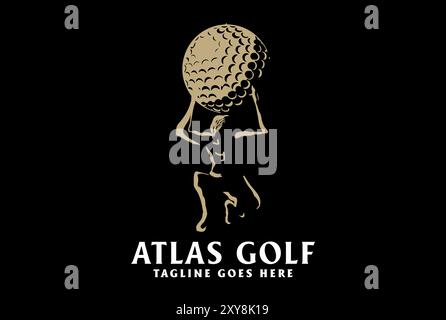 Palla da golf Atlas Lift vintage per Sport Club Competition Logo Design Vector Illustrazione Vettoriale