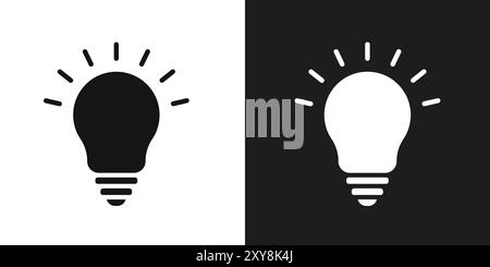 Simbolo della lampadina con logo, contorno vettoriale in bianco e nero Illustrazione Vettoriale