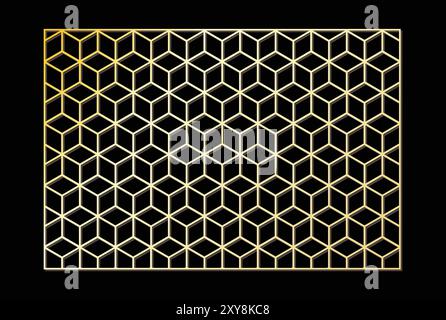 Griglia geometrica a rombo dorato decoro grafico grafico vettore a linee esagonali Illustrazione Vettoriale