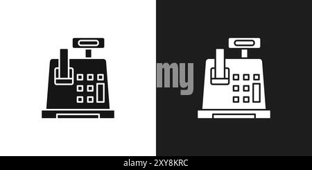 Icona del registratore di cassa, logo, contorno vettoriale in bianco e nero Illustrazione Vettoriale