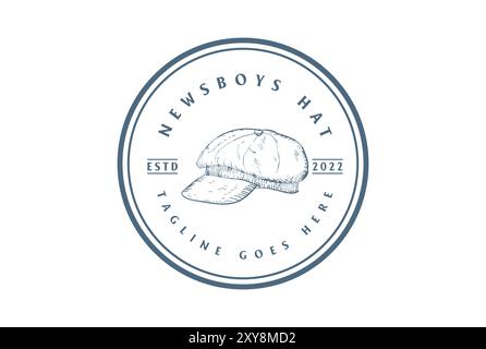 Berretto vintage retrò Classic England Newsboys per Fashion Store Logo Design Vector Illustrazione Vettoriale